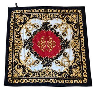 Art Of The Scarf Tie Rack Scarf Gold & Black Baroque Chain Pattern Square Italy